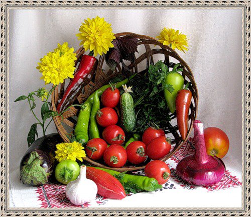 натюрморт - цветы, натюрморт, овощи - оригинал