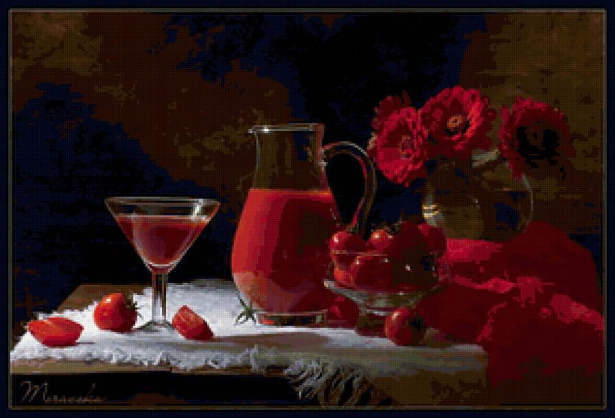 натюрморт - цветы, сок, натюрморт, помидоры - предпросмотр