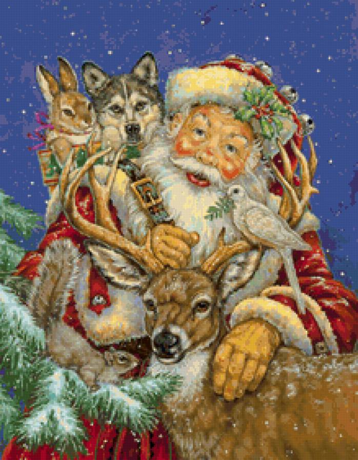 Новогоднее настроение - животные, дед мороз, рождество, новый год, санта-клаус, сказка - предпросмотр