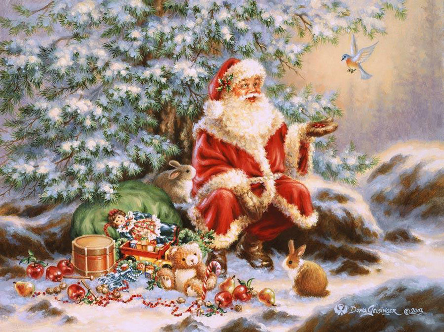 Новогоднее настроение - дед мороз, сказка, животные, рождество, санта-клаус, новый год - оригинал