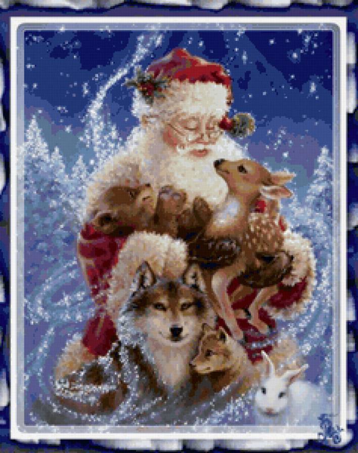 Новогоднее настроение - санта-клаус, сказка, дед мороз, рождество, новый год, животные - предпросмотр