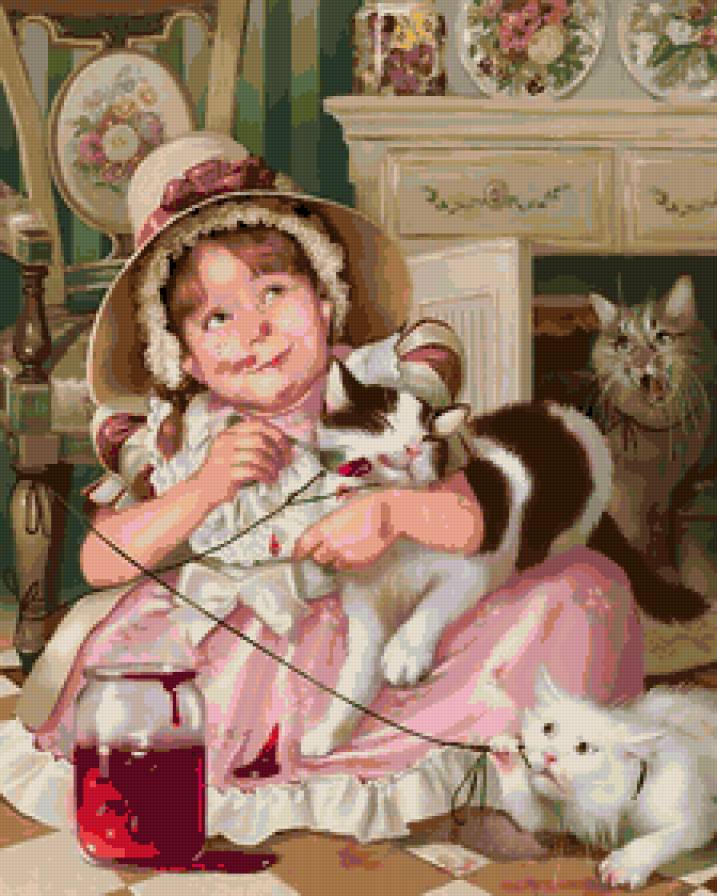 девочка - коты, детские, котята, дети - предпросмотр