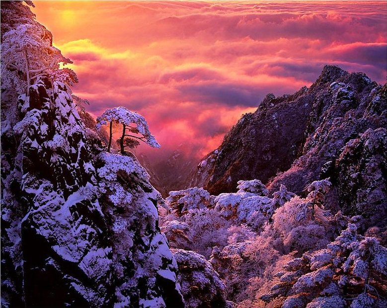 Горы. Закат. - природа, зима, горы, пейзаж - оригинал