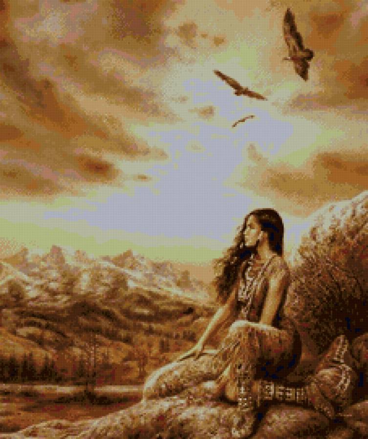 Индеанка - девушка, индеанка, индейцы, люди - предпросмотр