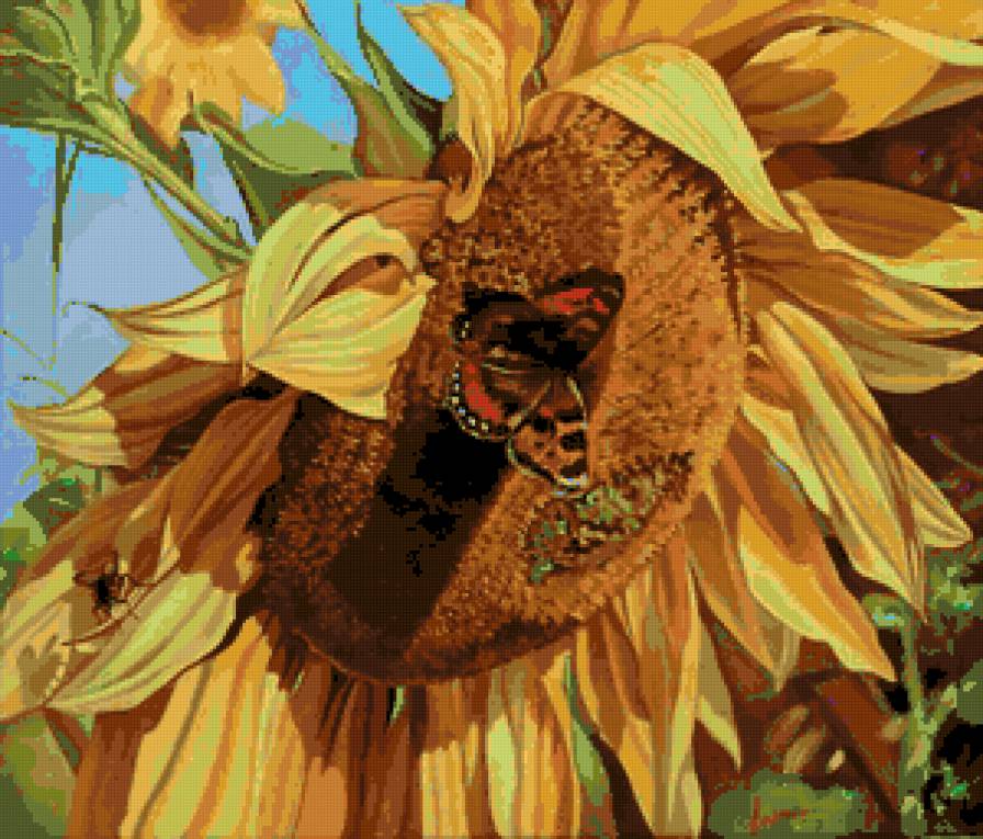 Серия "Букет" - бабочки, цветы, подсолнухи - предпросмотр