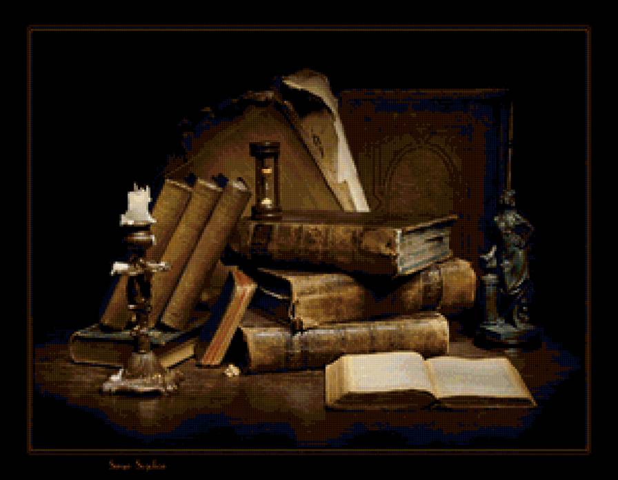 Натюрморт с книгами - книги, картина, натюрморт - предпросмотр