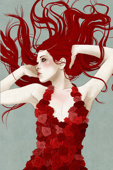 Девушка арт - цветы, арт, красный, девушка, розы - оригинал