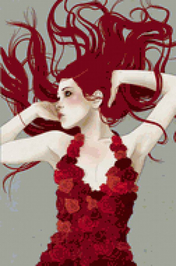 Девушка арт - девушка, розы, красный, арт, цветы - предпросмотр