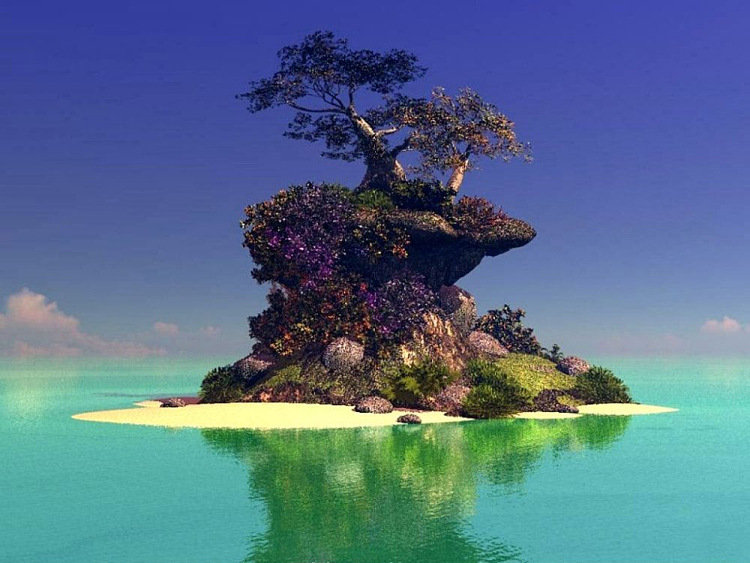 Островок - вода, природа, пейзаж, картина - оригинал