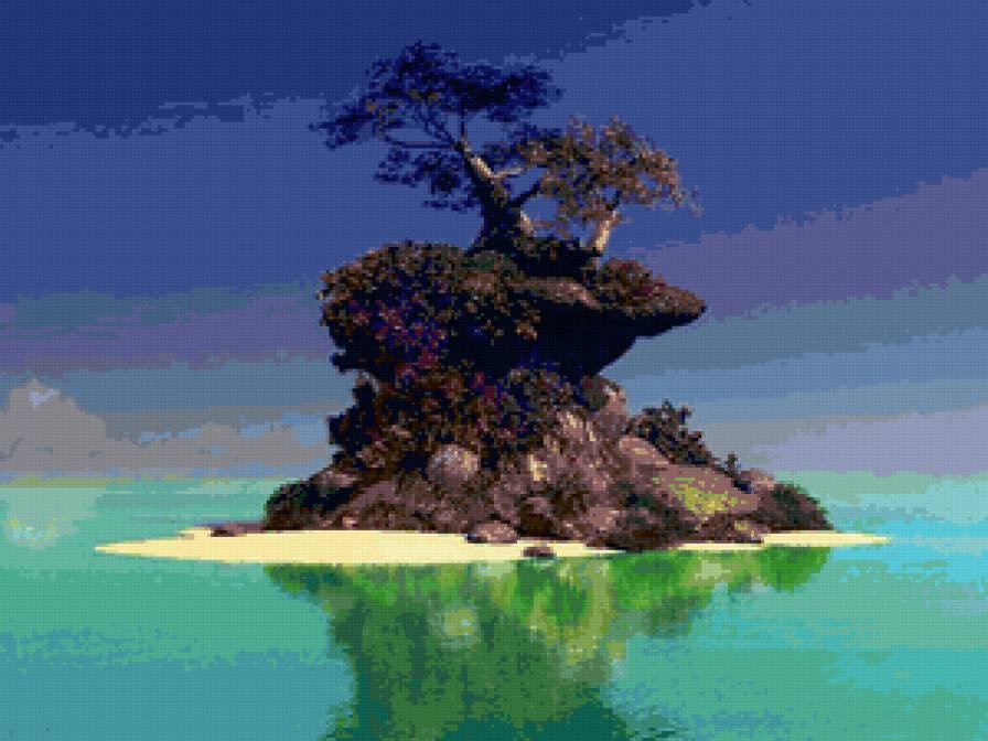 Островок - картина, вода, природа, пейзаж - предпросмотр