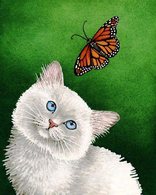 Кот и бабочка - бабочка, животные, бабочки, коты, кошки, монохром, кот - оригинал