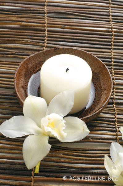 Натюрморт со свечой - цветок, свеча, бамбук, орхидея, натюрморт - оригинал