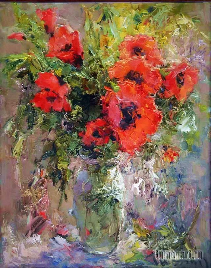 цветы в вазе - маки - оригинал