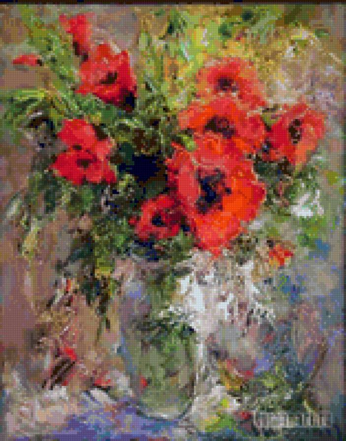 цветы в вазе - маки - предпросмотр