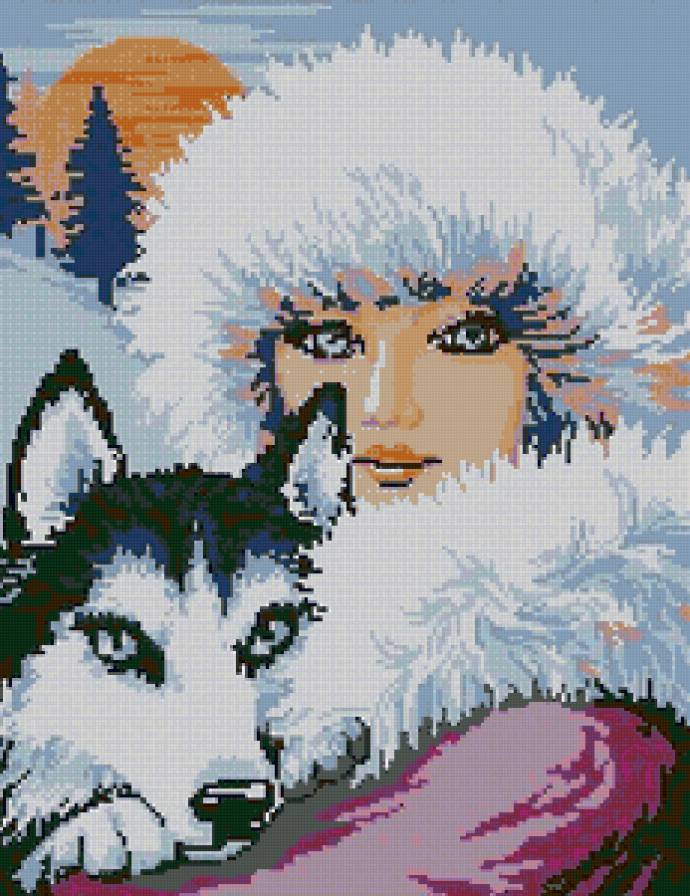 девушка и собака - девушки, животные, люди, картина, собаки, образ, север, хаски - предпросмотр