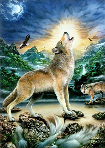 №100496 - животные, картина, природа, искусство, волк, живопись - оригинал