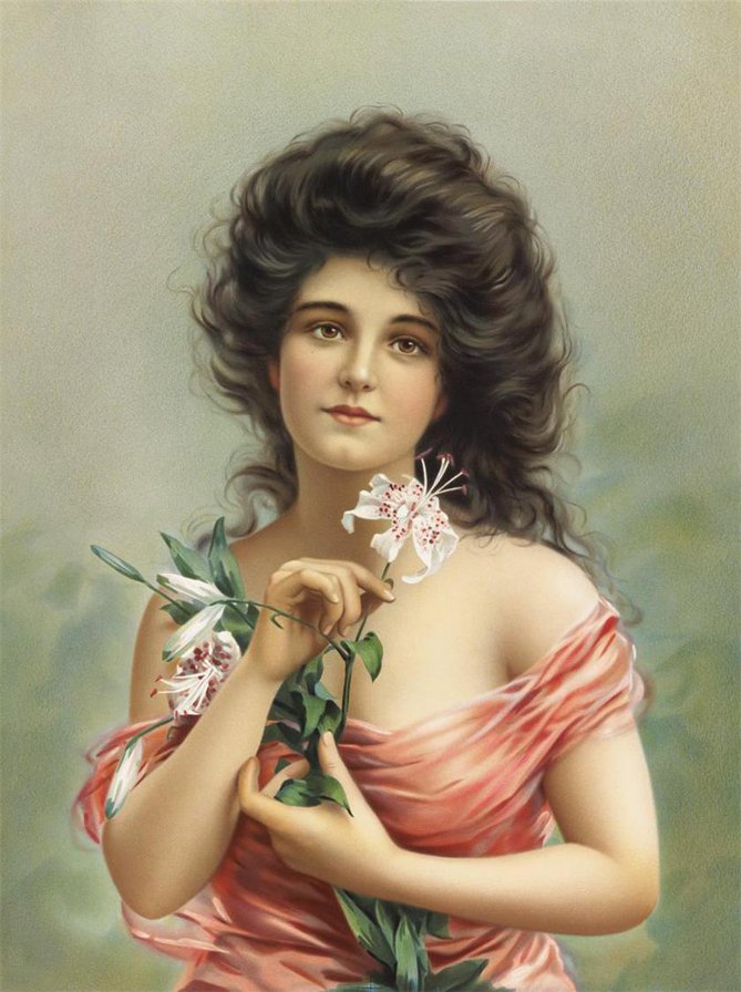 Девушка и лилия - женский образ, живопись - оригинал