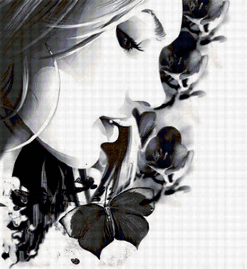 графика в серых тонах - девушка, графика - предпросмотр