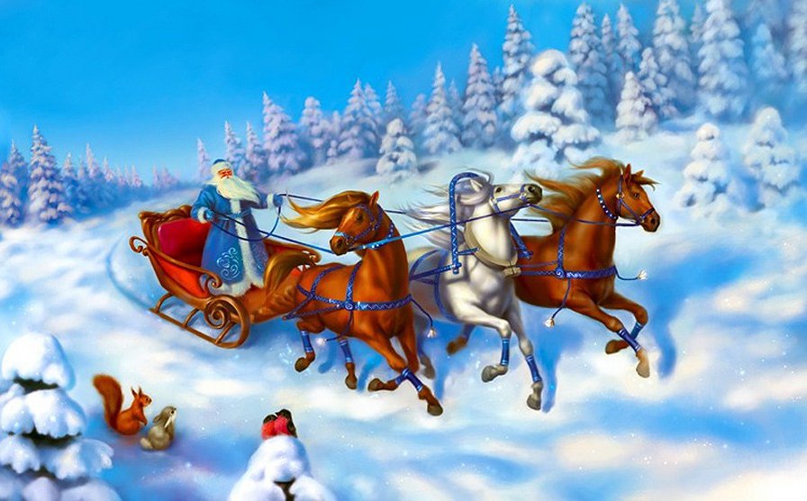 Дед Мороз - новый год, зима, дед мороз, снег, тройка - оригинал