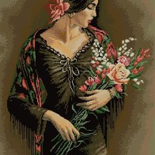 Оригинал схемы вышивки «девушка с цветами» (№100920)