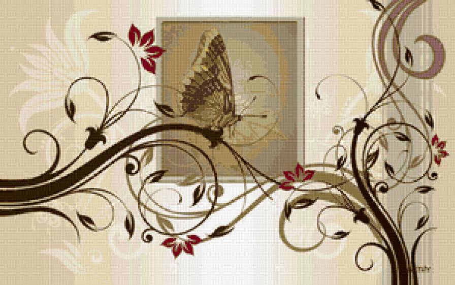 Бабочка - узор, цветы, бабочка - предпросмотр