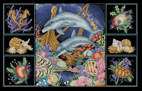 водный мир - рыбы, океан, море, дельфин, картина, дельфины, триптих - оригинал