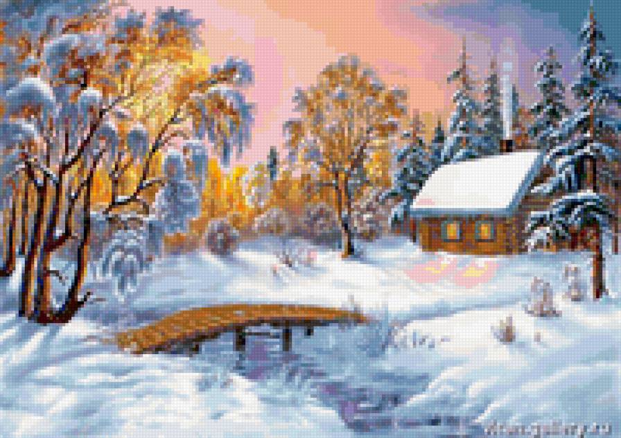 Дом в зимнем лесу - дом, зима, пейзаж, лес - предпросмотр