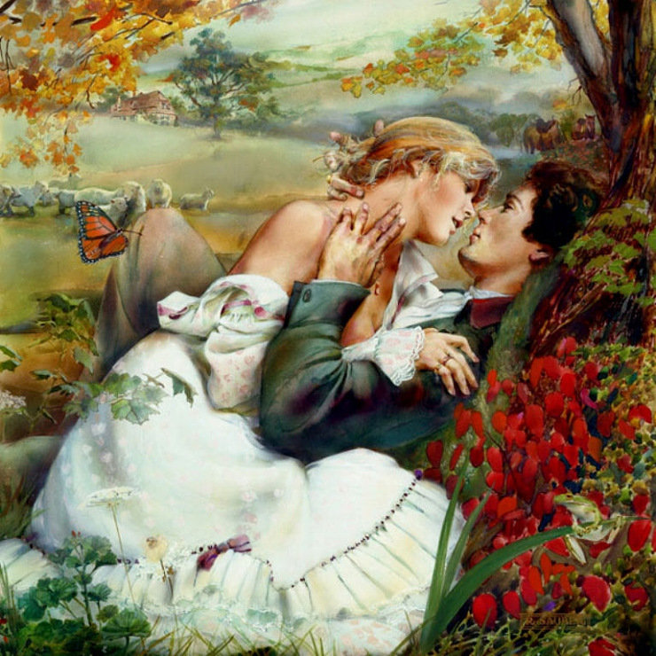 №101896 - цветы, женщина, поцелуй, любовь, он и она, девушка, пара - оригинал