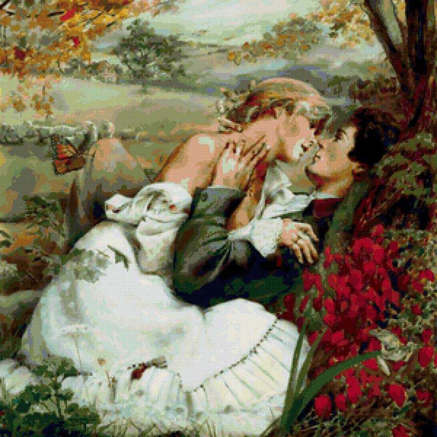 №101896 - девушка, любовь, цветы, женщина, он и она, поцелуй, пара - предпросмотр