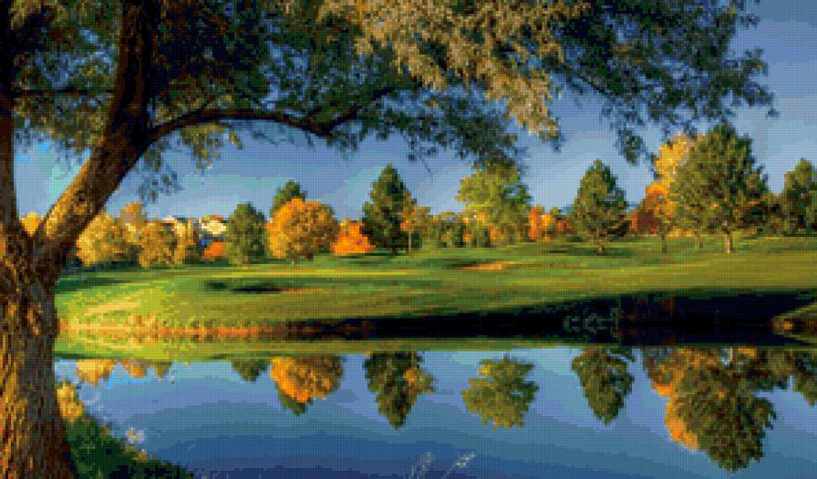 Осень - дерево, пейзаж, природа, озеро - предпросмотр