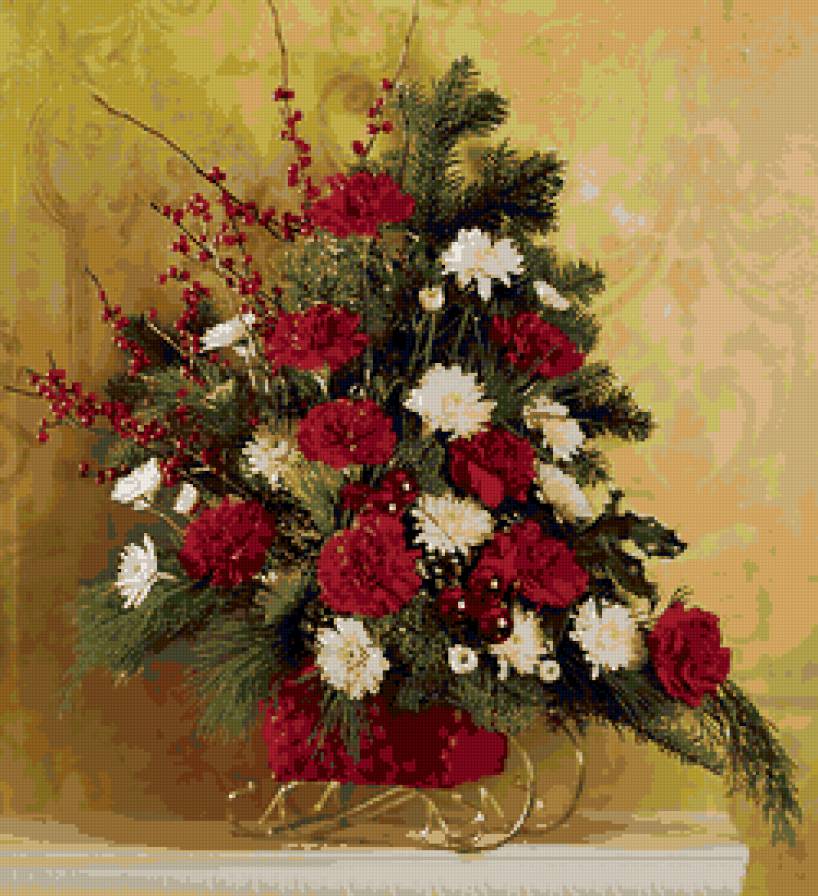 Новогодний букет - картина, букет, новый год, натюрморт, открытка, зима - предпросмотр