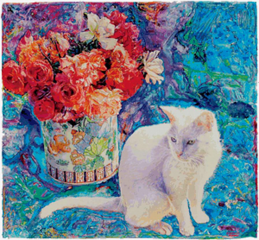 Серия "Кошки" - цветы, букет, пионы, кошки, животные - предпросмотр