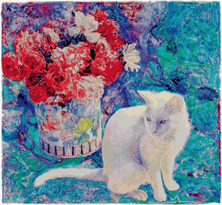 Серия "Кошки" - цветы, животные, букет, кошки, пионы - предпросмотр