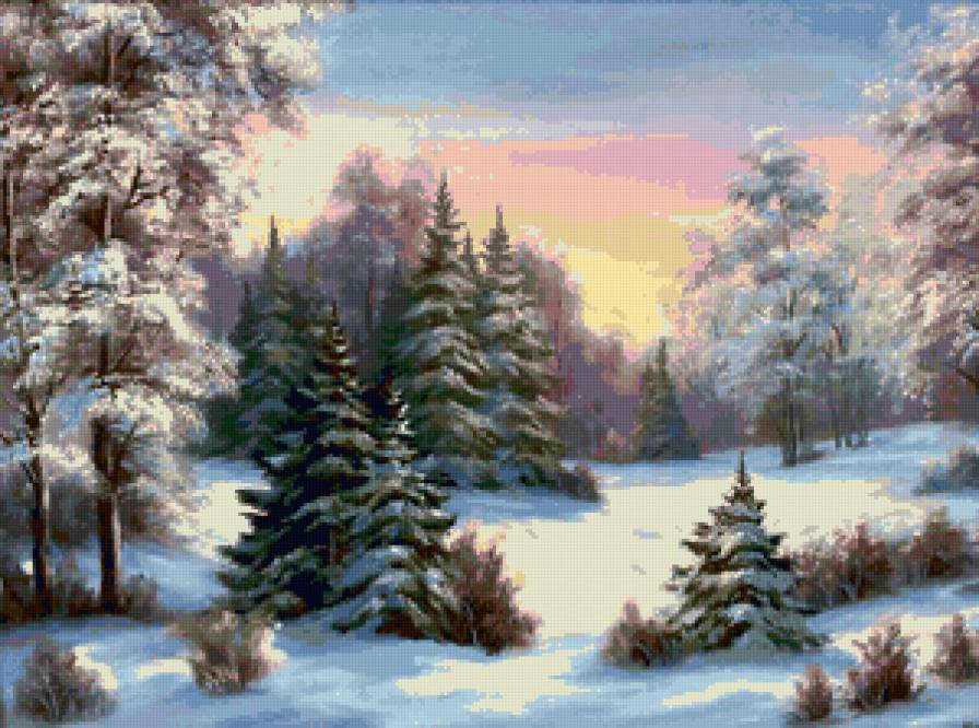 Зимний лес - пейзаж, ели, лес, зимняя картина, снег, зима, иней, природа - предпросмотр