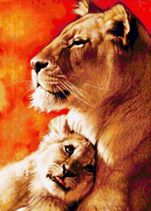 Рядом с мамочкой - львенок, лев, животные, рядом с мамочкой, малыши, львица - предпросмотр