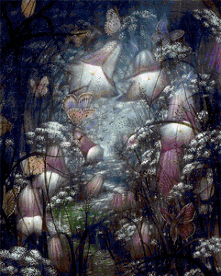 Очарование - свет, бабочка, цветы - предпросмотр