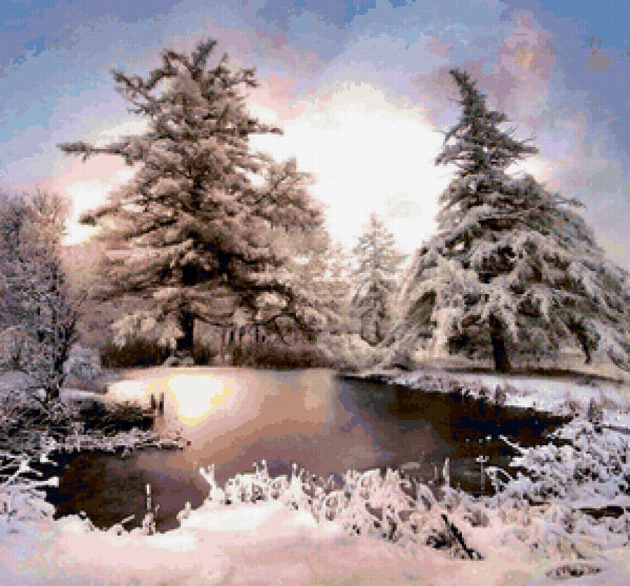 Зимнее озеро - зимняя сказка, снег, пейзаж, природа, озеро, зима - предпросмотр