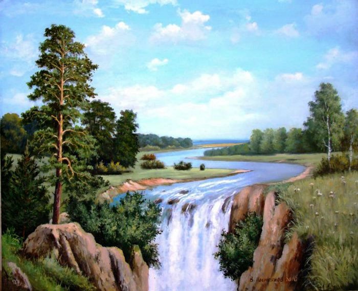 Водопад - природа, небо, красота природы, пейзаж, лес, горы, водопад - оригинал