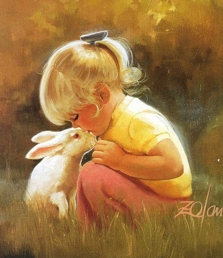 Девочка и кролик - природа, девочка, дети, ребенок, портрет - оригинал