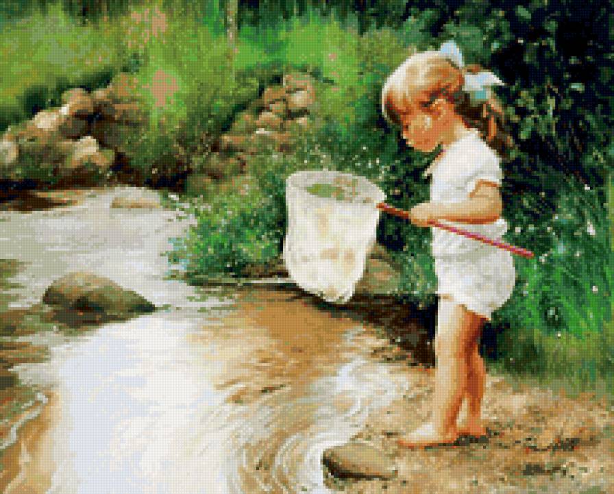 Девочка с сачком - вода, девочка, дети, река, природа, ребенок, портрет - предпросмотр