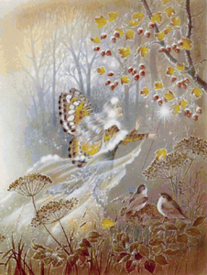 Хозяйка снежного леса - фея, фэнтези, ягоды, птицы, зима - предпросмотр