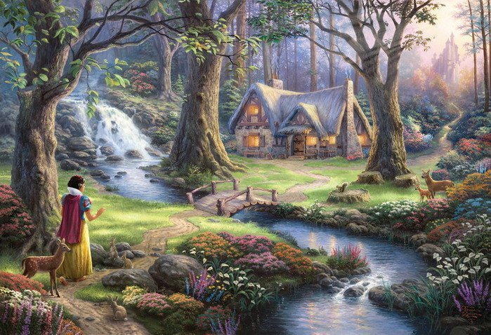 Белоснежка у домика гномов - дом, лес, сказка, девушка - оригинал
