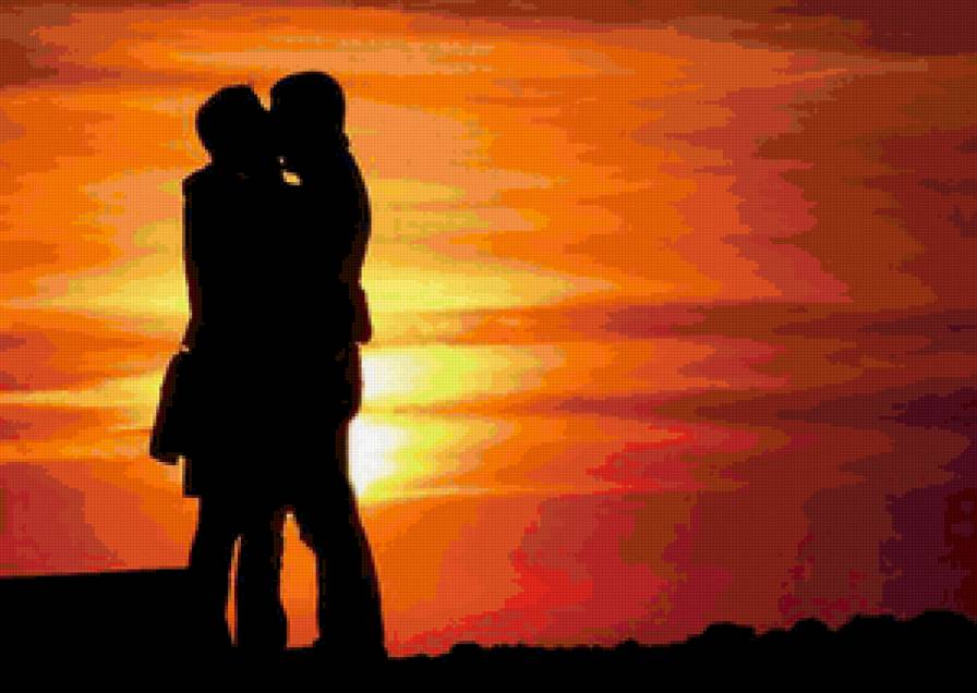 Поцелуй на закате - любовь, поцелуй, пара, романтика - предпросмотр