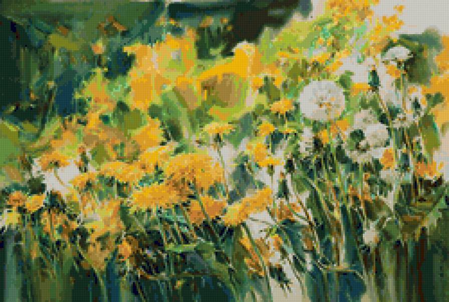 Одуванчики - цветы, акварель, лето - предпросмотр