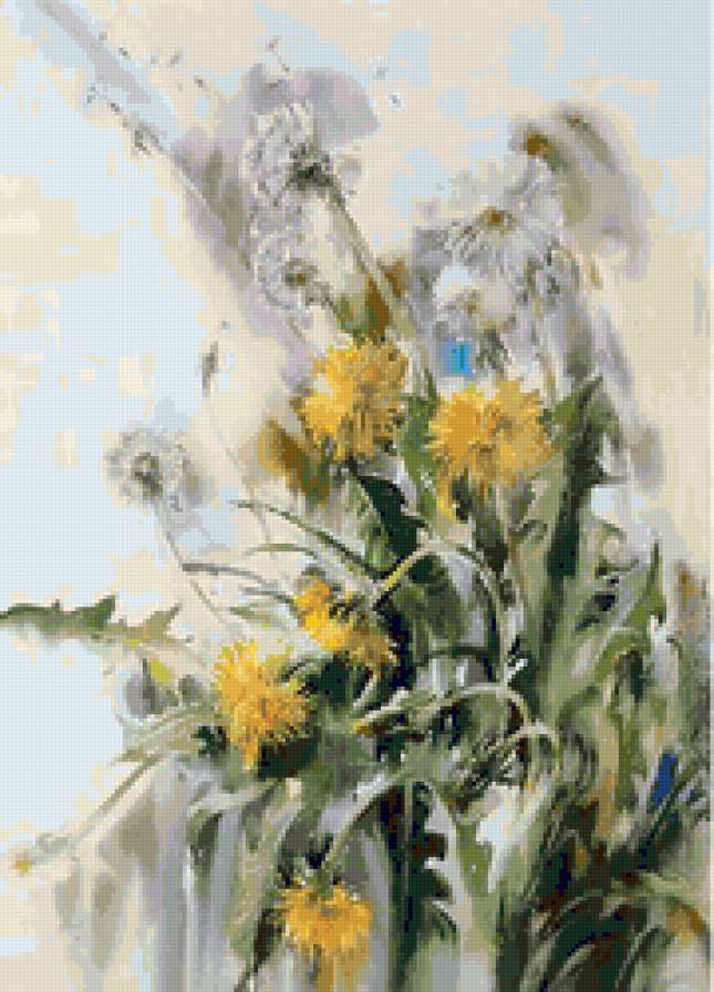 Одуванчики - акварель, лето, цветы - предпросмотр