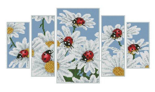 ромашки - насекомые, цветы, божья коровка, солнышко, триптих, ромашка - оригинал