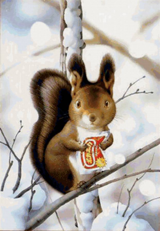 Серия "Детское" - лес, животные, пейзаж, зима, белки - предпросмотр