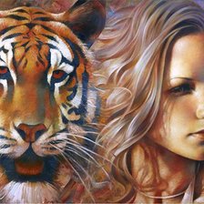 Схема вышивки «Брагинский Девушка и Тигр»