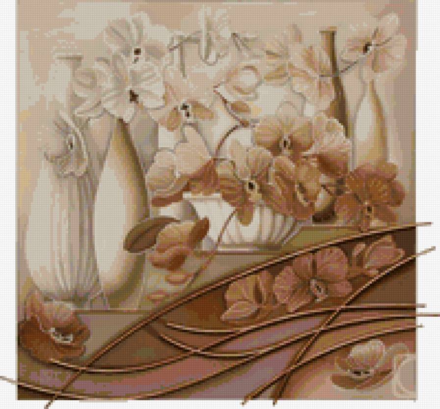 орхидеи - монохром, цветы, орхидеи, вазы - предпросмотр