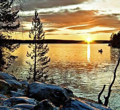 Русский север - закат, пейзаж, лодка, вечер, берег, природа - оригинал